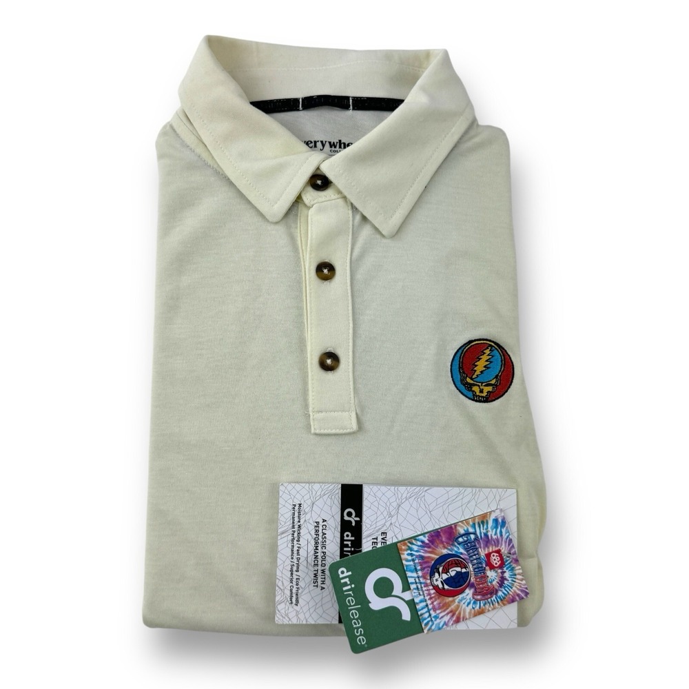 686 Everywhere Grateful Dead Tech Polo Shirt Vintage White‎ Men's Size XS